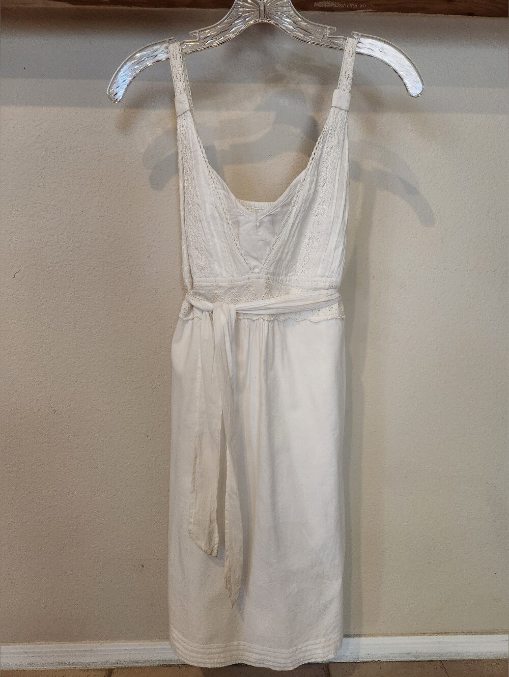 For Joseph Brand White Sleeveless Lace-Detail Sheer Dress with Waist Tie
